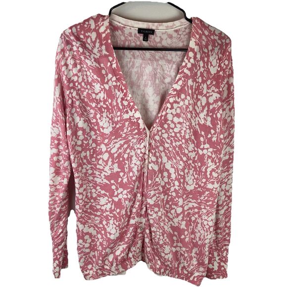 Talbots Woman Floral Pink Cardigan Button Up Sweater Womens Size Large - Picture 1 of 5